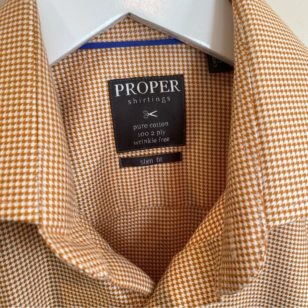 Proper Shirtlings Mens Slim Fit Wrinkle Free 100% Cotton 14.5 Neck 32-33 Orange